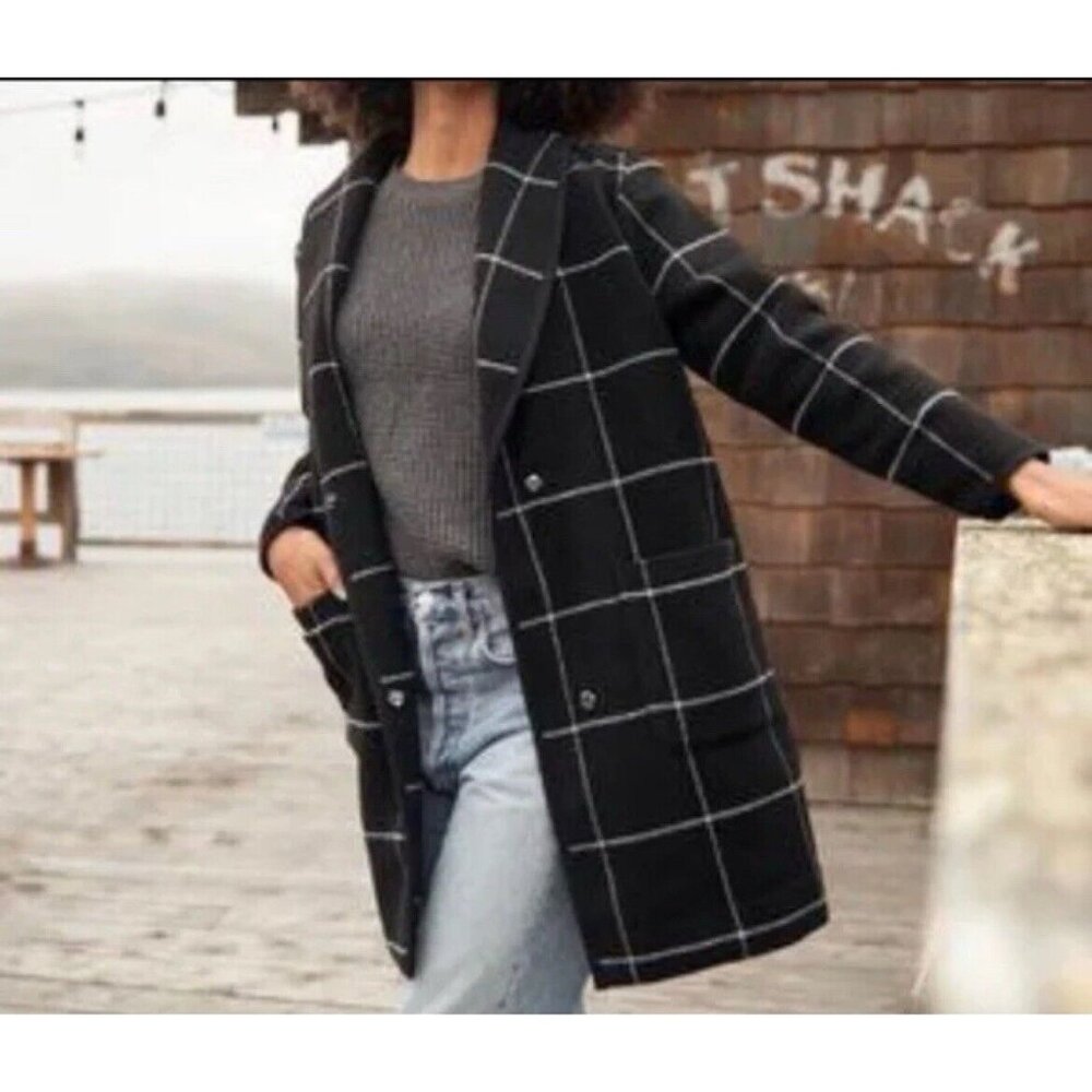 MARINE LAYER Women's‎ Small Cardigan Coat Black White Checkered